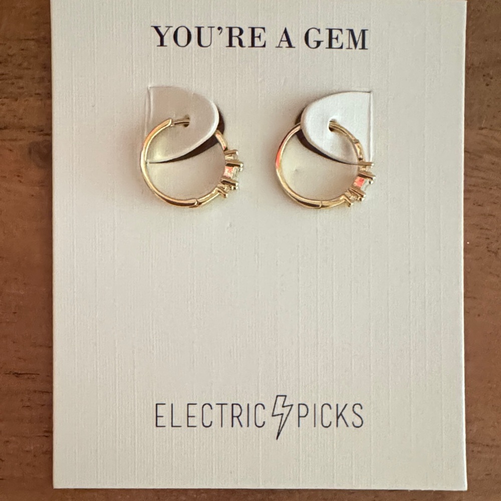 Electric Picks Gold Hoop Earrings with Pink Accent Stones